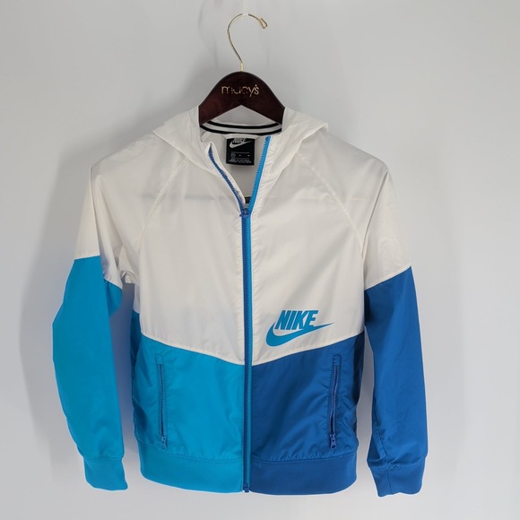 Nike Other - Nike‎ Full Zip Hooded Performance Windbreaker Track Jacket White Blue Size M